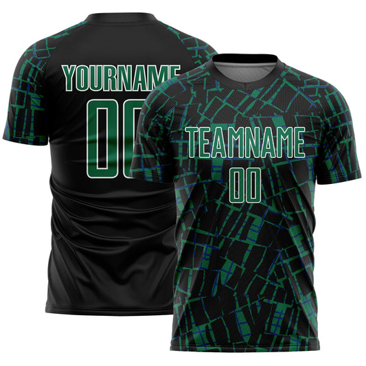 Custom Black Kelly Green-White Abstract Line Sports Sublimation Soccer Uniform Jersey - Main View