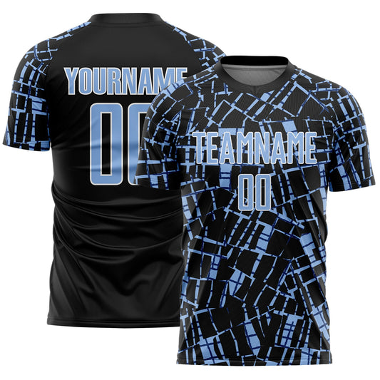 Custom Black Light Blue-White Abstract Line Sports Sublimation Soccer Uniform Jersey - Main View