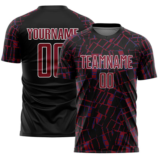 Custom Black Crimson-White Abstract Line Sports Sublimation Soccer Uniform Jersey - Main View