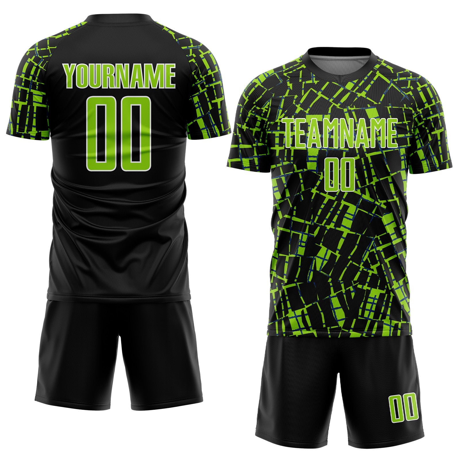 Custom Black Neon Green-White Abstract Line Sports Sublimation Soccer Uniform Jersey view 2