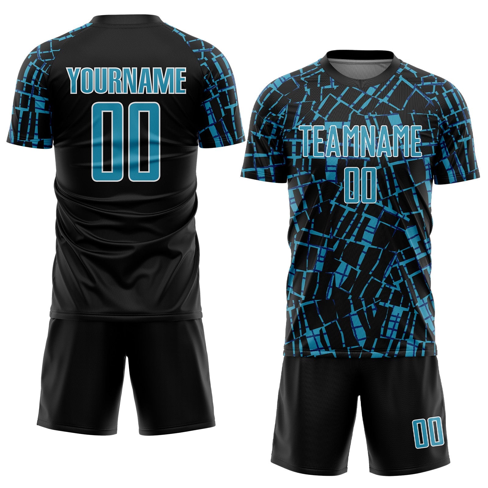 Custom Black Panther Blue-White Abstract Line Sports Sublimation Soccer Uniform Jersey view 2
