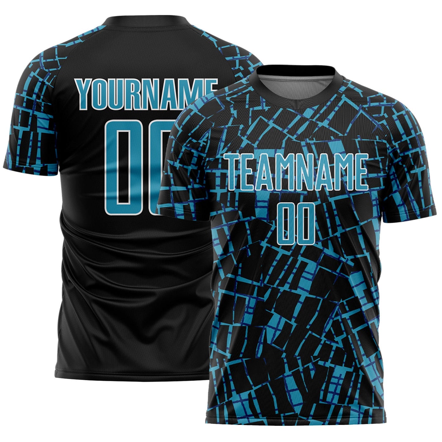 Custom Black Panther Blue-White Abstract Line Sports Sublimation Soccer Uniform Jersey - Main View