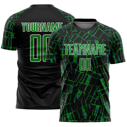 Custom Black Grass Green-White Abstract Line Sports Sublimation Soccer Uniform Jersey - Main View