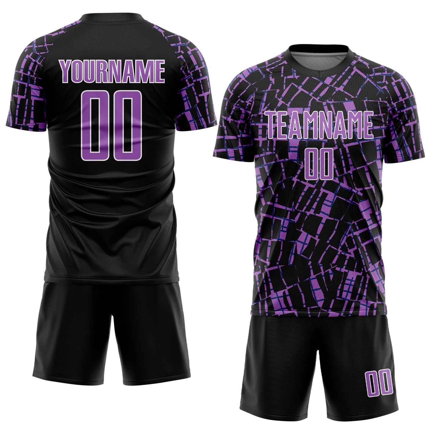 Custom Black Medium Purple-White Abstract Line Sports Sublimation Soccer Uniform Jersey view 2