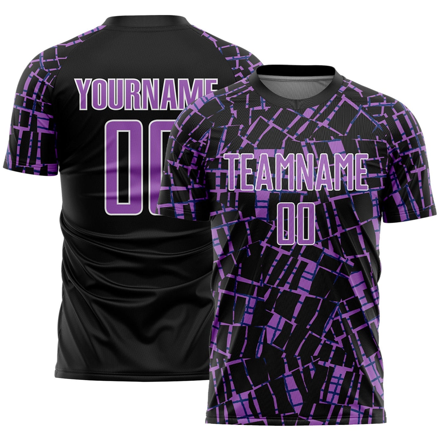 Custom Black Medium Purple-White Abstract Line Sports Sublimation Soccer Uniform Jersey - Main View