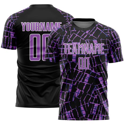 Custom Black Medium Purple-White Abstract Line Sports Sublimation Soccer Uniform Jersey - Main View