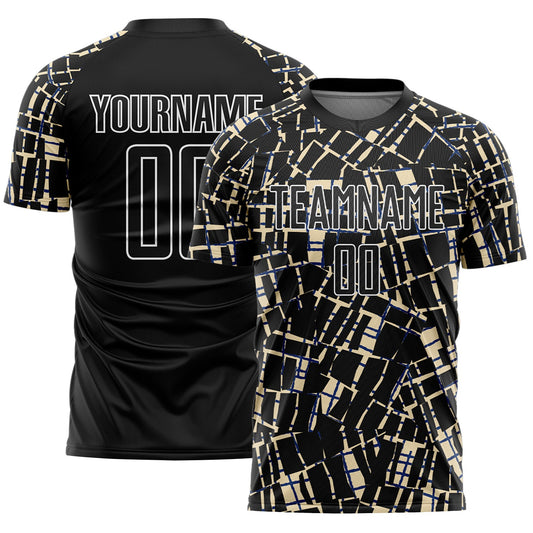 Custom Black Cream-White Abstract Line Sports Sublimation Soccer Uniform Jersey - Main View