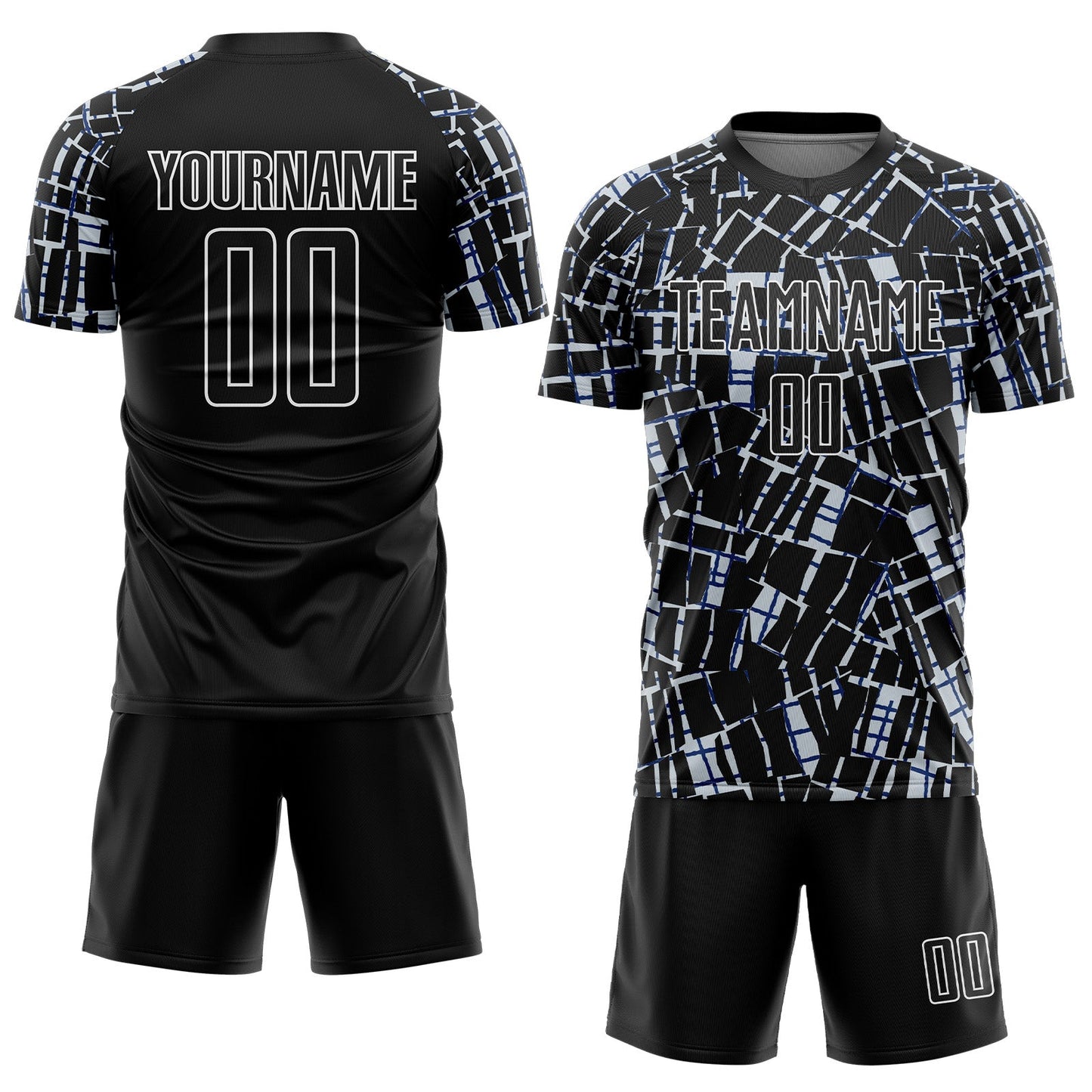 Custom Black Silver-White Abstract Line Sports Sublimation Soccer Uniform Jersey view 2