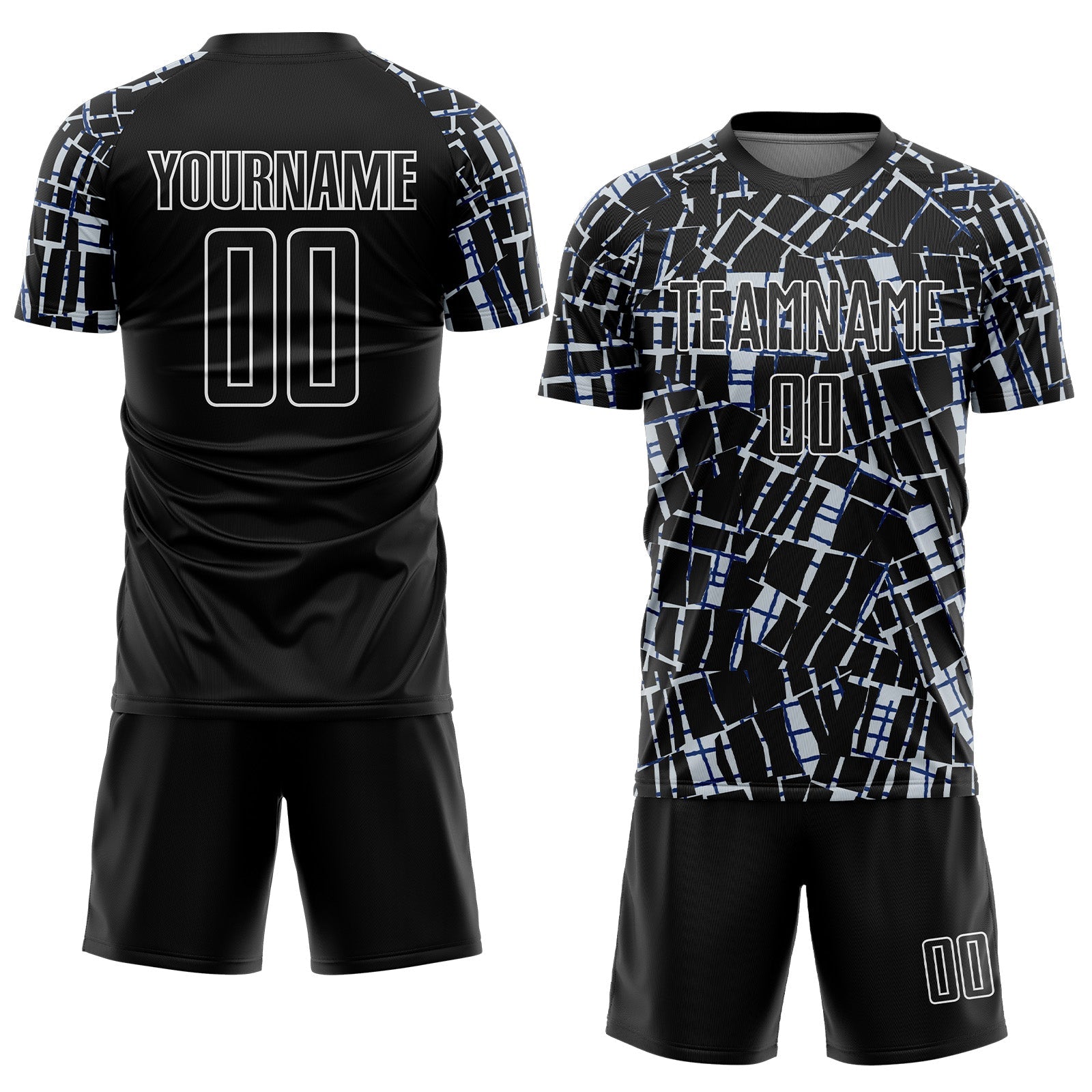 Custom Black Silver-White Abstract Line Sports Sublimation Soccer Uniform Jersey view 2
