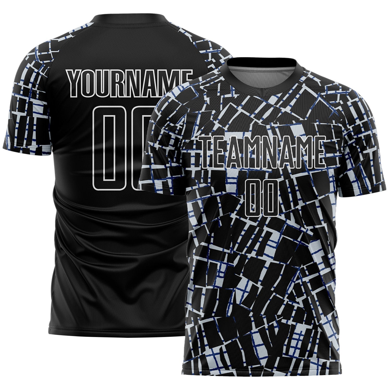 Custom Black Silver-White Abstract Line Sports Sublimation Soccer Uniform Jersey - Main View