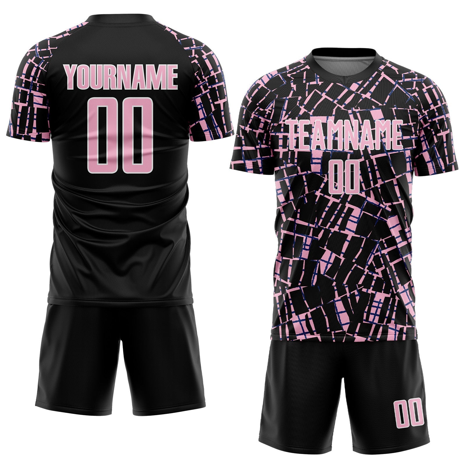 Custom Black Light Pink-White Abstract Line Sports Sublimation Soccer Uniform Jersey view 2