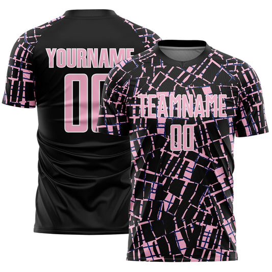 Custom Black Light Pink-White Abstract Line Sports Sublimation Soccer Uniform Jersey - Main View