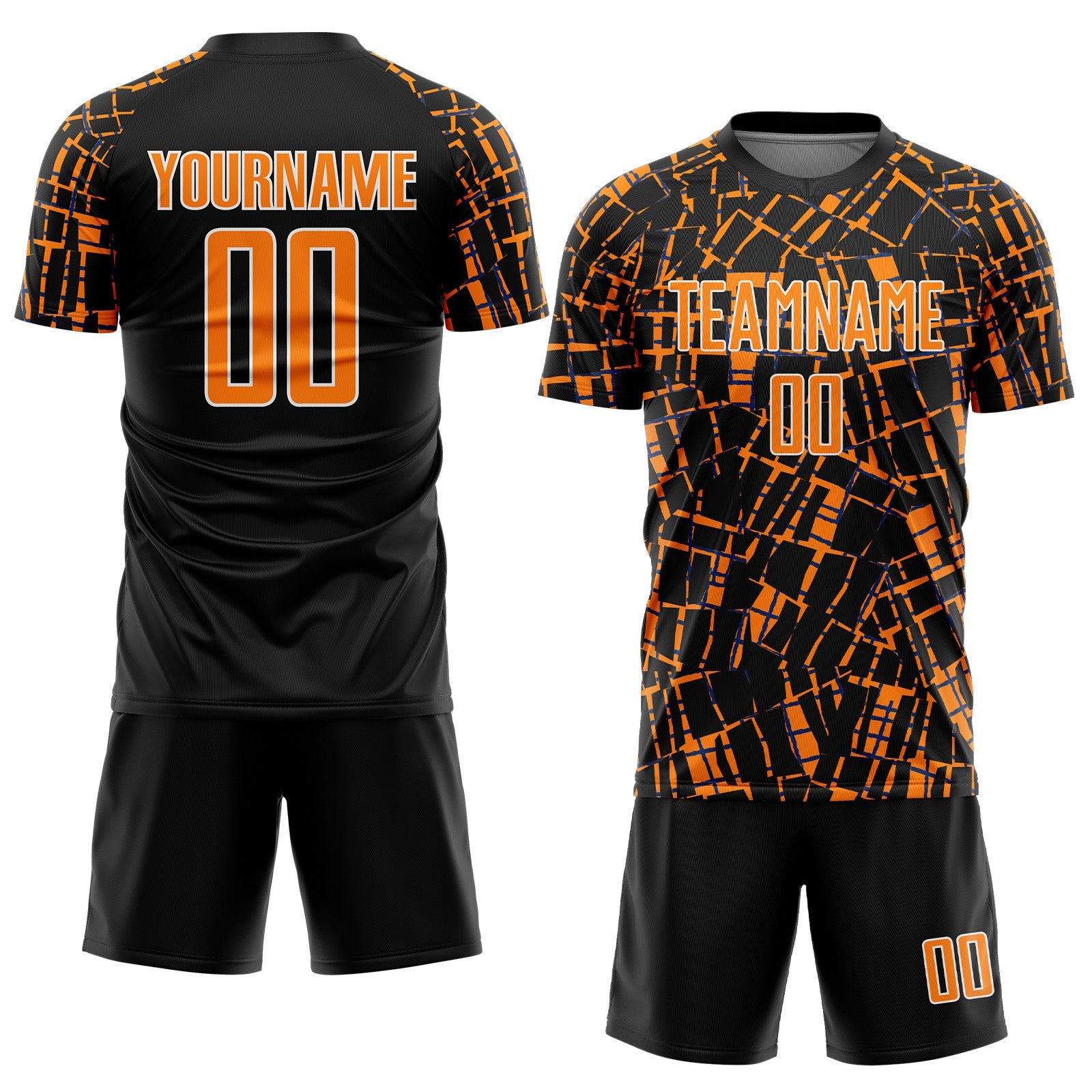 Custom Black Bay Orange-White Abstract Line Sports Sublimation Soccer Uniform Jersey view 2