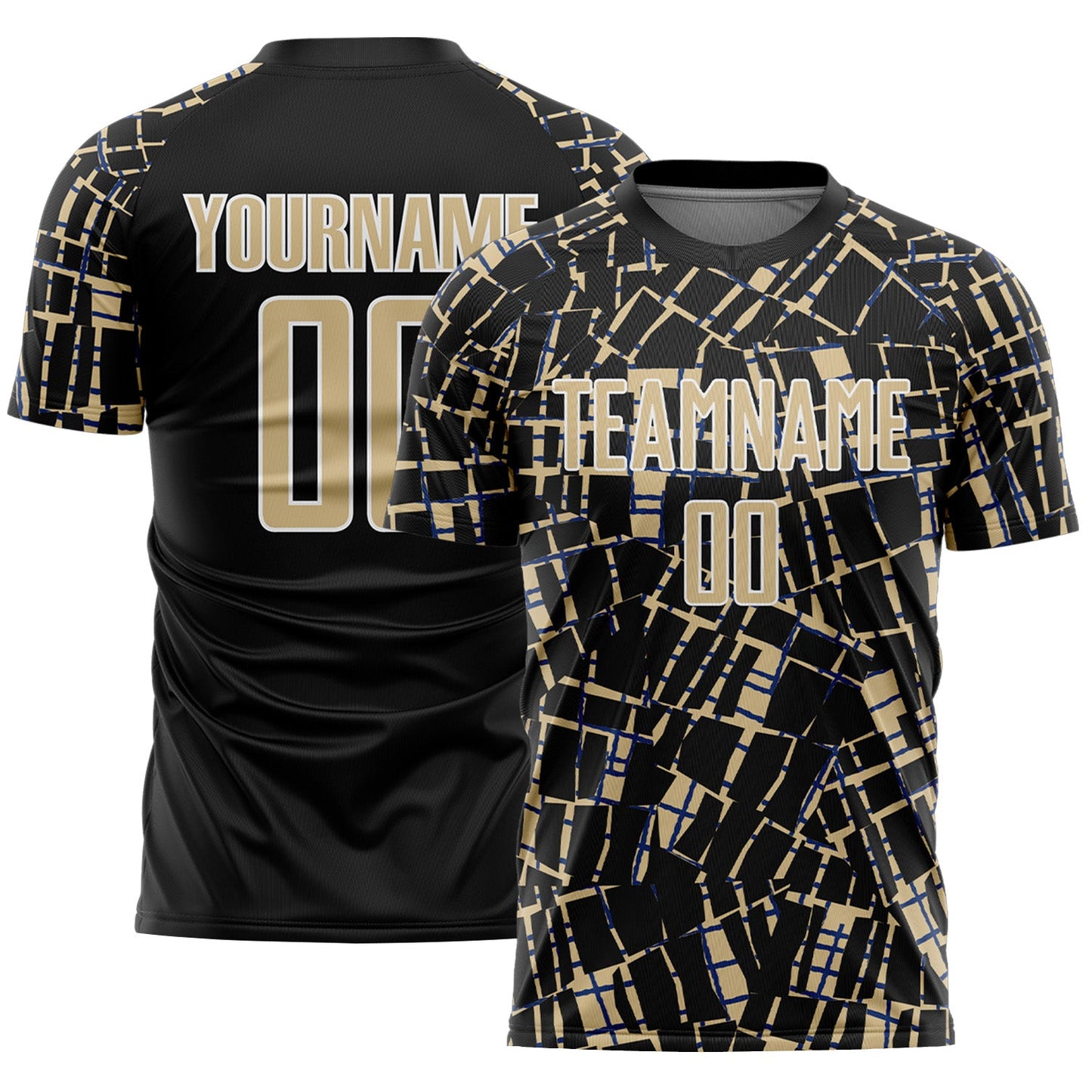 Custom Black Vegas Gold-White Abstract Line Sports Sublimation Soccer Uniform Jersey - Main View