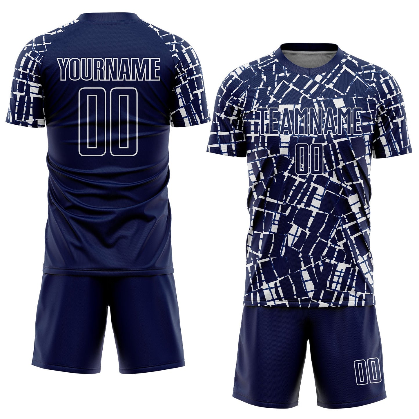 Custom Navy White Abstract Line Sports Sublimation Soccer Uniform Jersey view 2