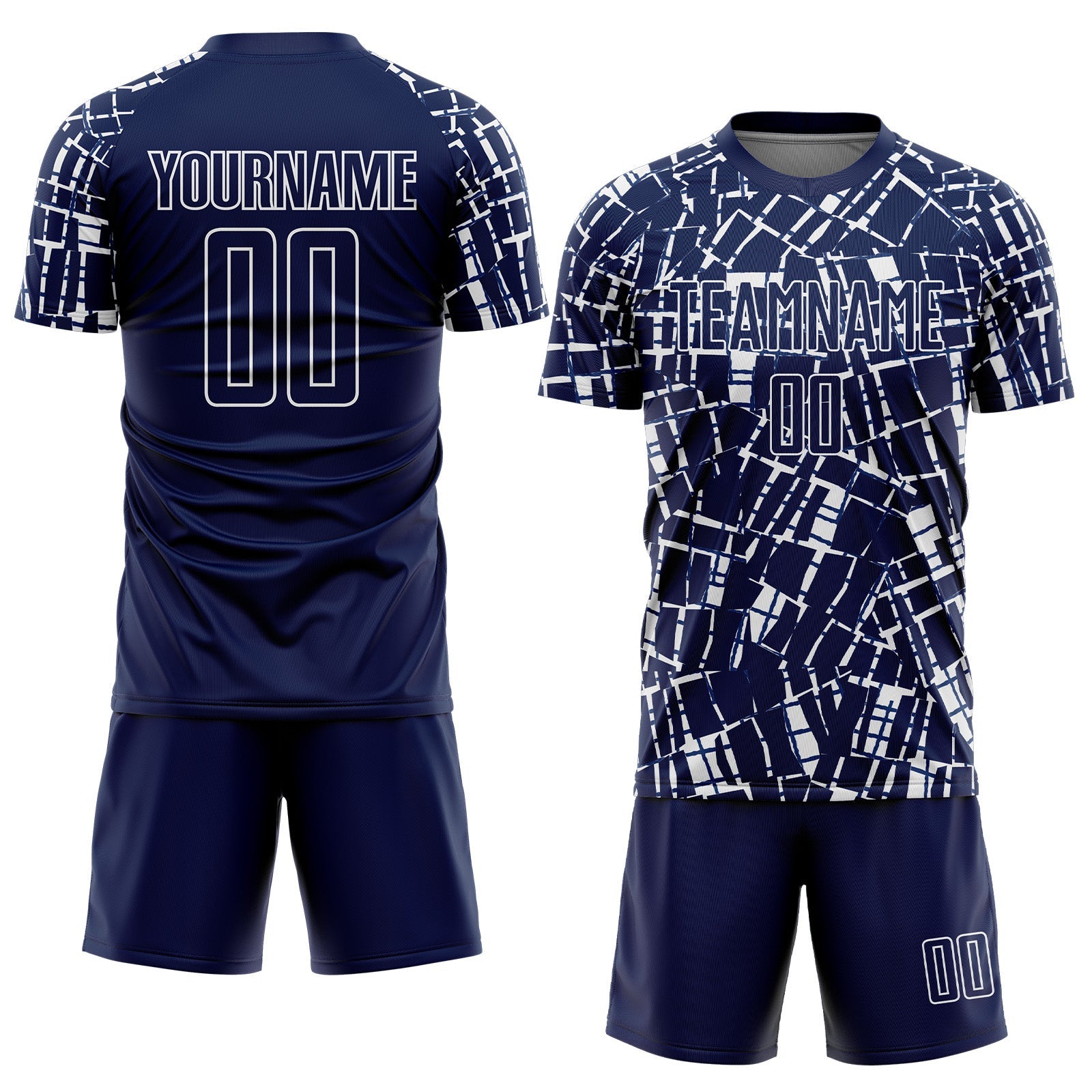 Custom Navy White Abstract Line Sports Sublimation Soccer Uniform Jersey view 2