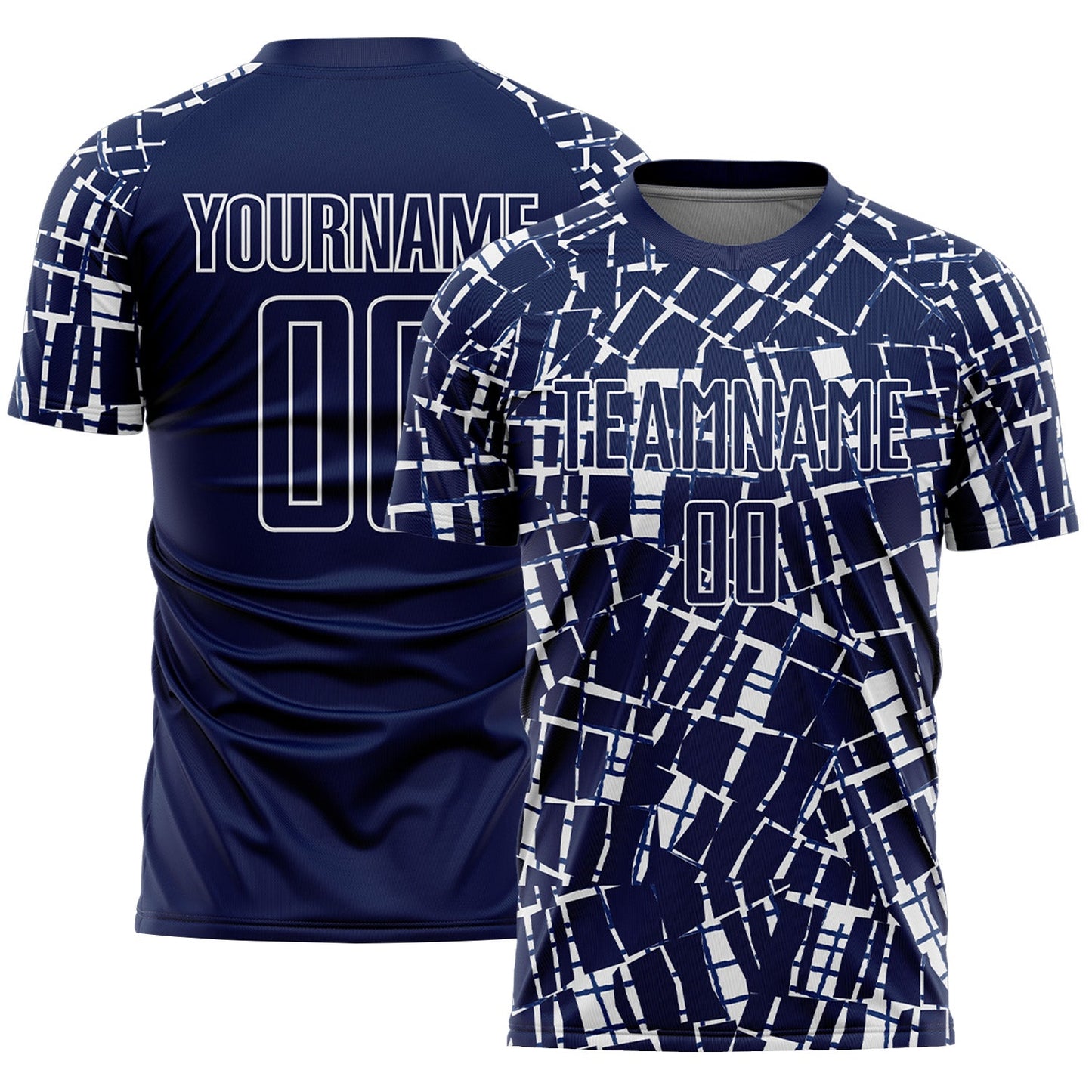 Custom Navy White Abstract Line Sports Sublimation Soccer Uniform Jersey - Main View