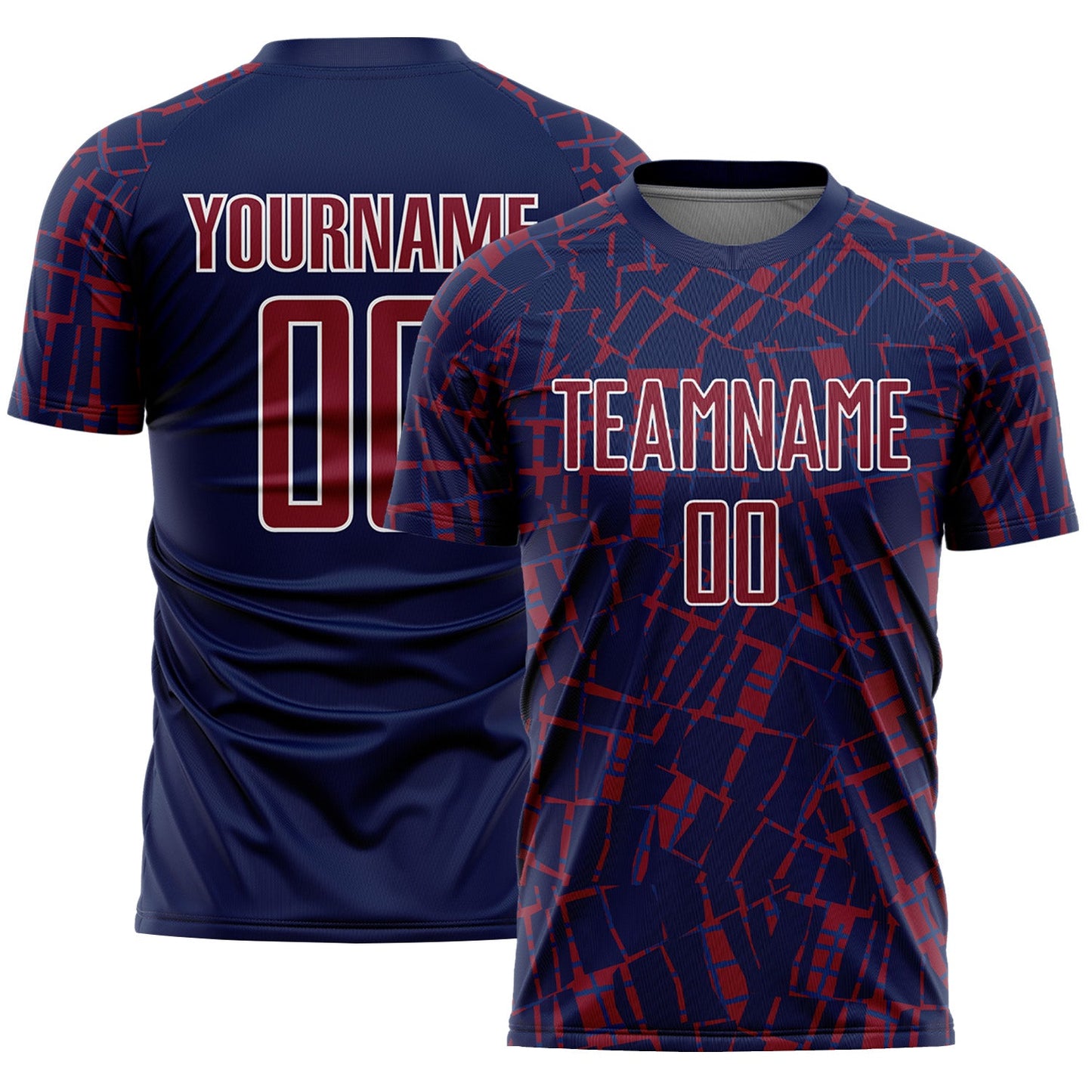 Custom Navy Crimson-White Abstract Line Sports Sublimation Soccer Uniform Jersey - Main View