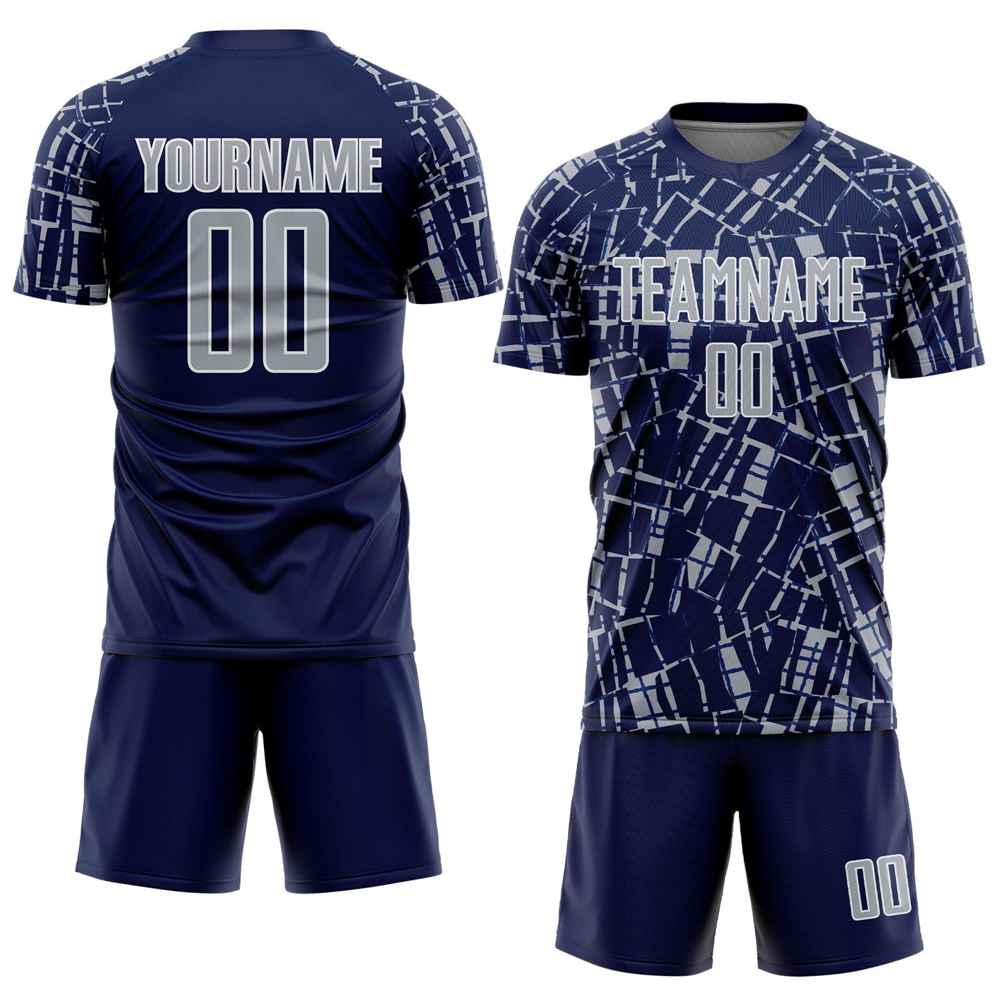 Custom Navy Gray-White Abstract Line Sports Sublimation Soccer Uniform Jersey view 2