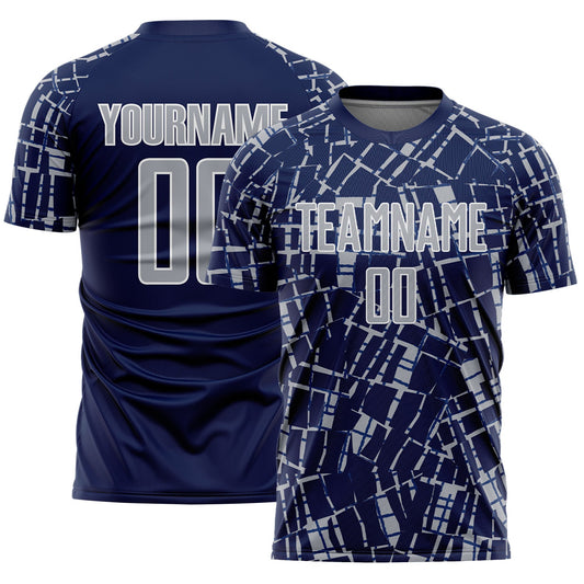Custom Navy Gray-White Abstract Line Sports Sublimation Soccer Uniform Jersey - Main View