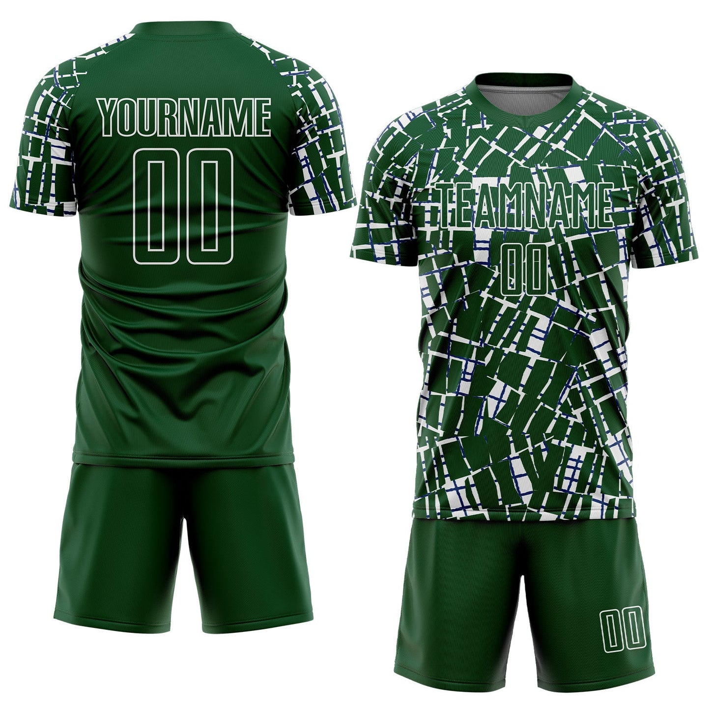 Custom Green White Abstract Line Sports Sublimation Soccer Uniform Jersey view 2