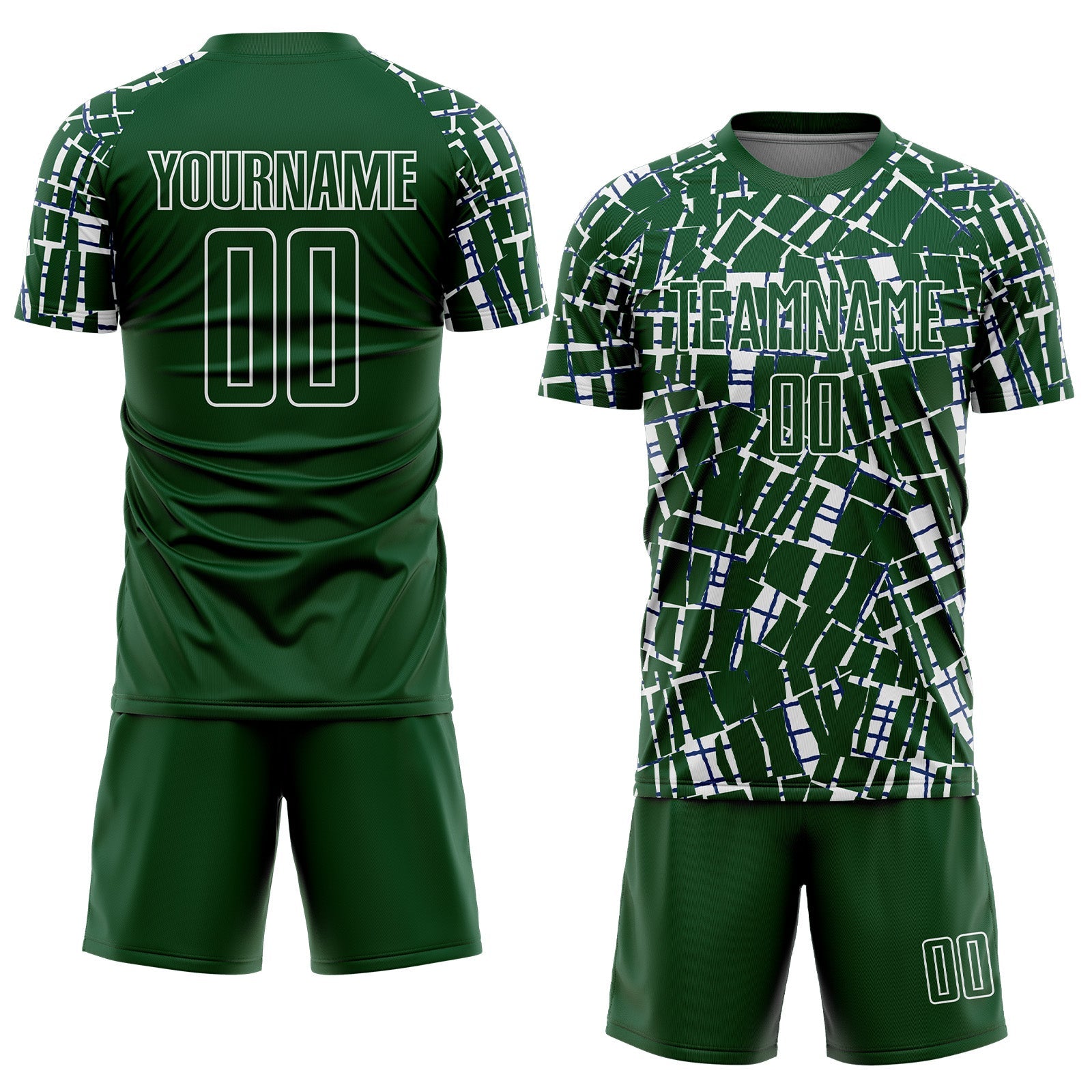 Custom Green White Abstract Line Sports Sublimation Soccer Uniform Jersey view 2