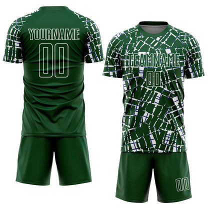 Custom Green White Abstract Line Sports Sublimation Soccer Uniform Jersey view 2