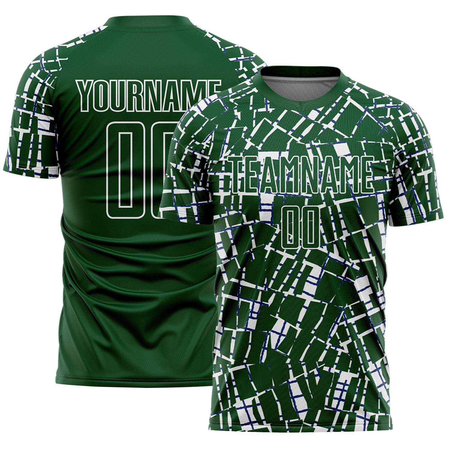 Custom Green White Abstract Line Sports Sublimation Soccer Uniform Jersey - Main View