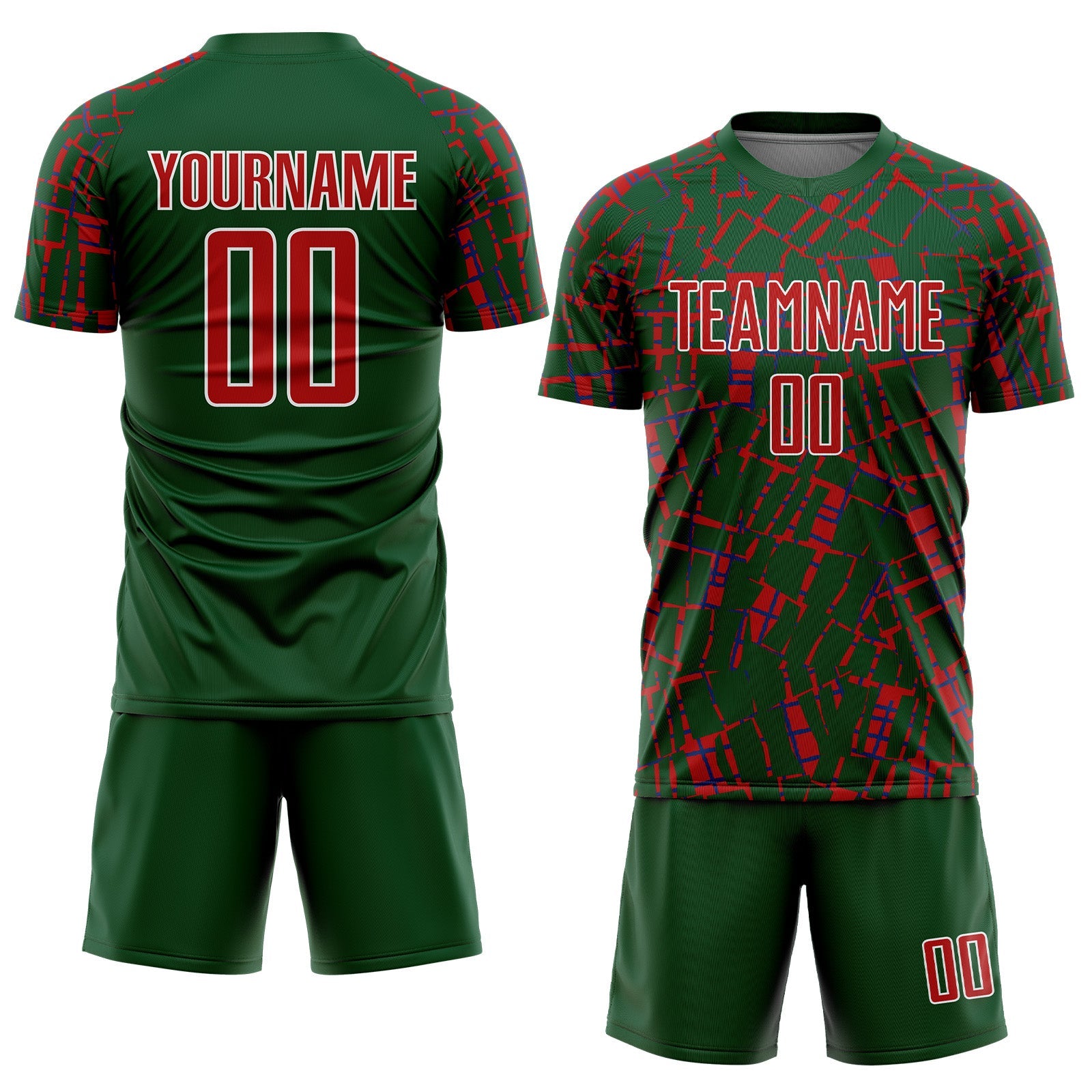 Custom Green Red-White Abstract Line Sports Sublimation Soccer Uniform Jersey view 2