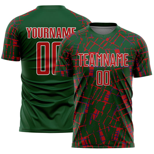 Custom Green Red-White Abstract Line Sports Sublimation Soccer Uniform Jersey - Main View