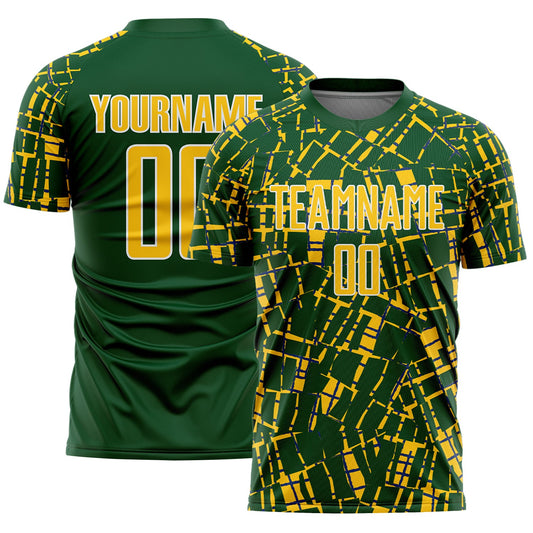 Custom Green Yellow-White Abstract Line Sports Sublimation Soccer Uniform Jersey - Main View