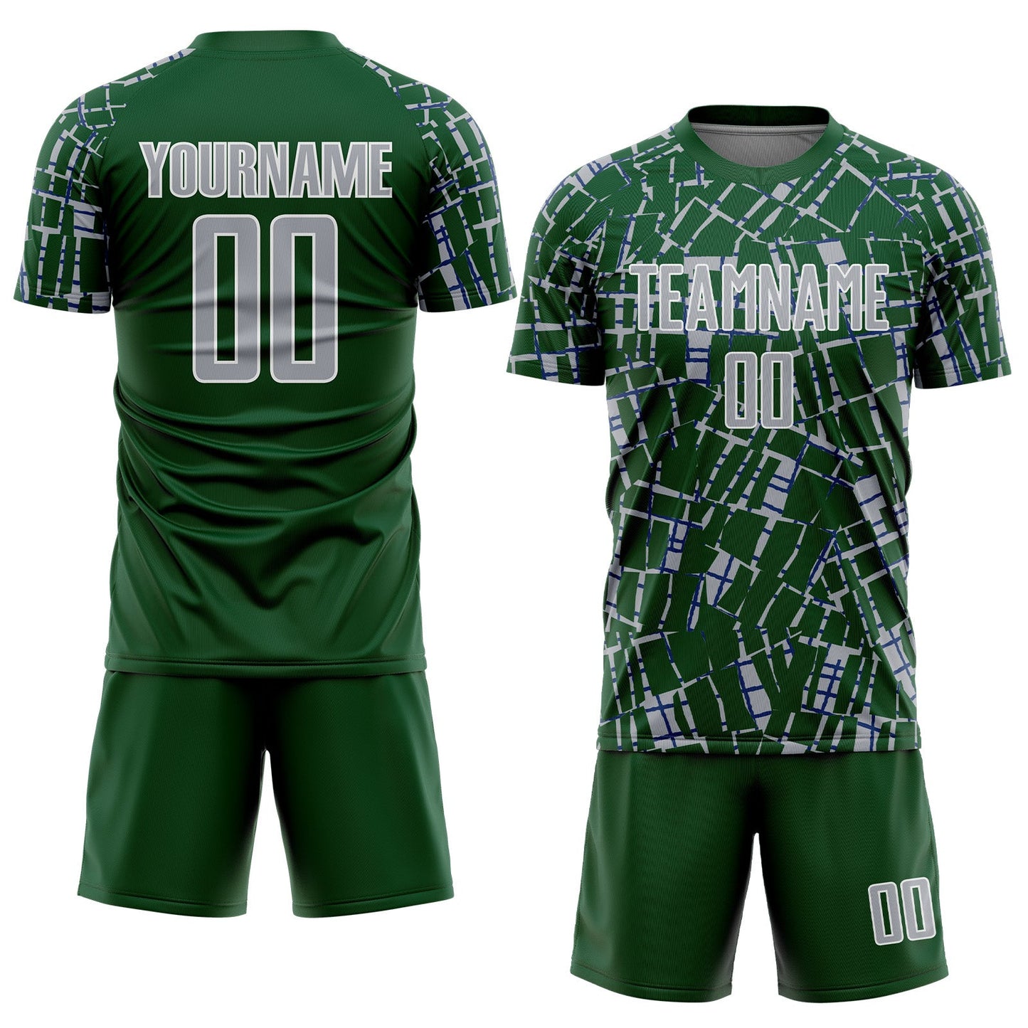 Custom Green Gray-White Abstract Line Sports Sublimation Soccer Uniform Jersey view 2