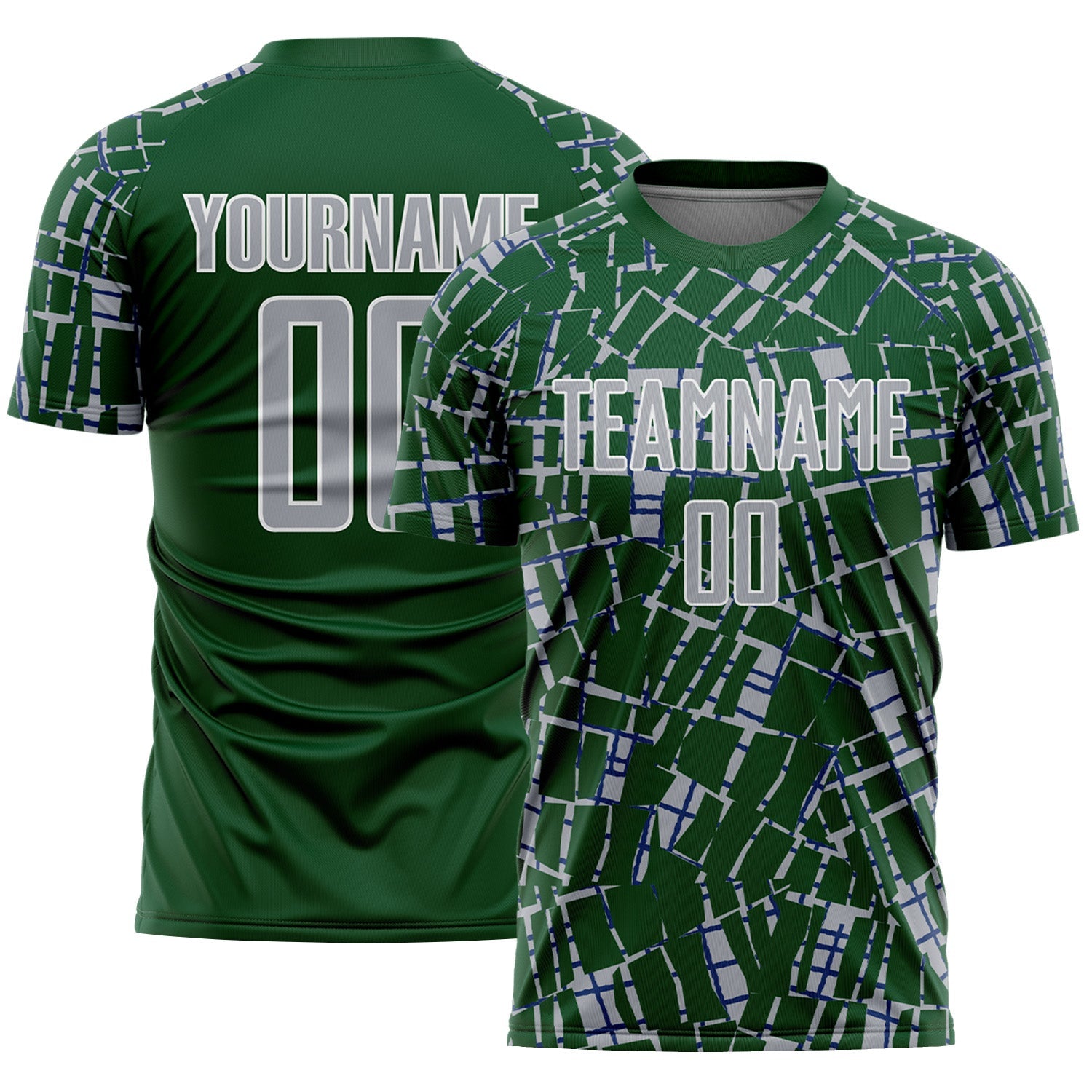 Custom Green Gray-White Abstract Line Sports Sublimation Soccer Uniform Jersey - Main View