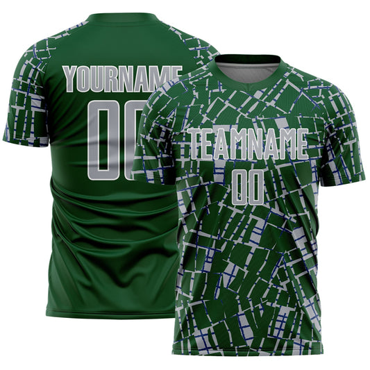 Custom Green Gray-White Abstract Line Sports Sublimation Soccer Uniform Jersey - Main View