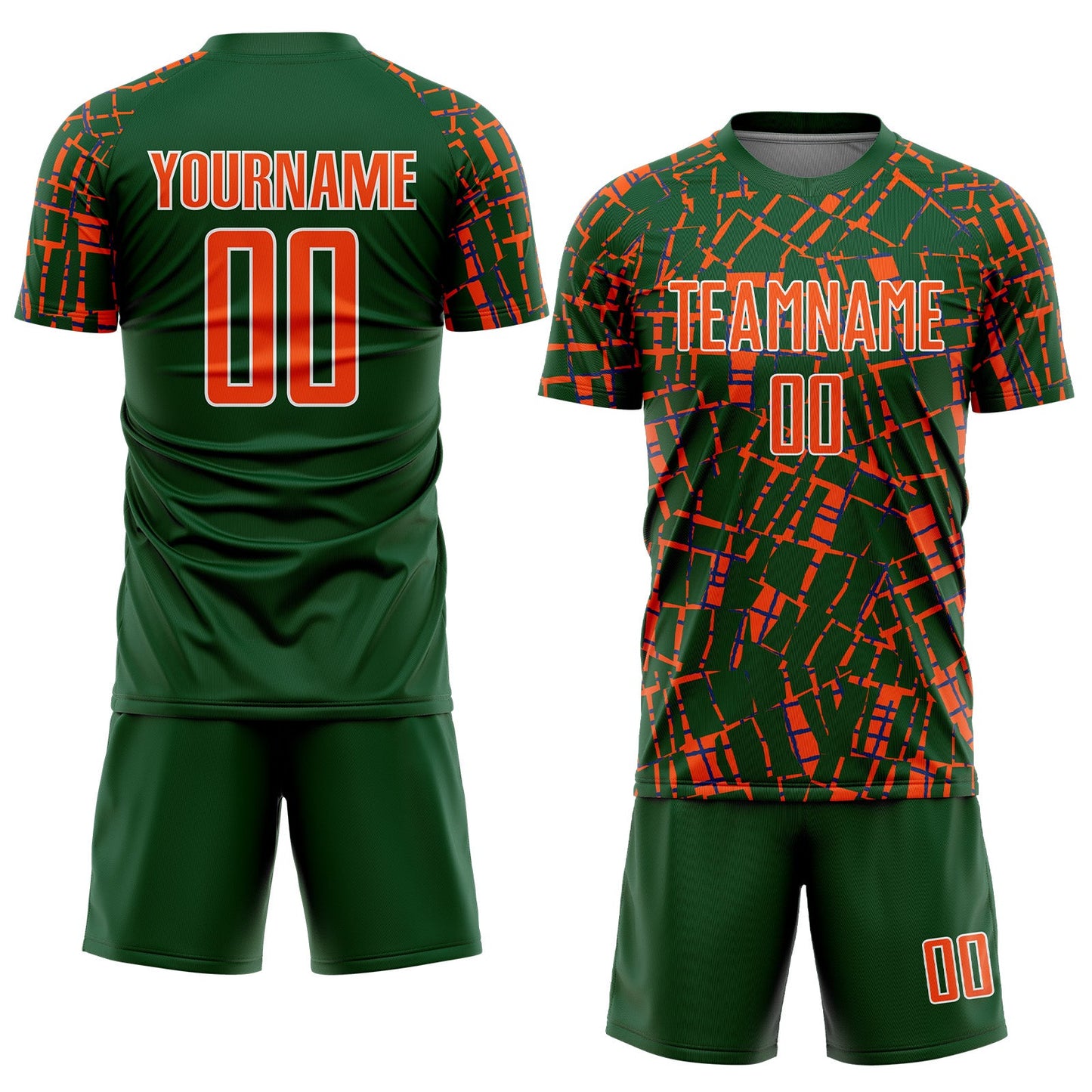Custom Green Orange-White Abstract Line Sports Sublimation Soccer Uniform Jersey view 2