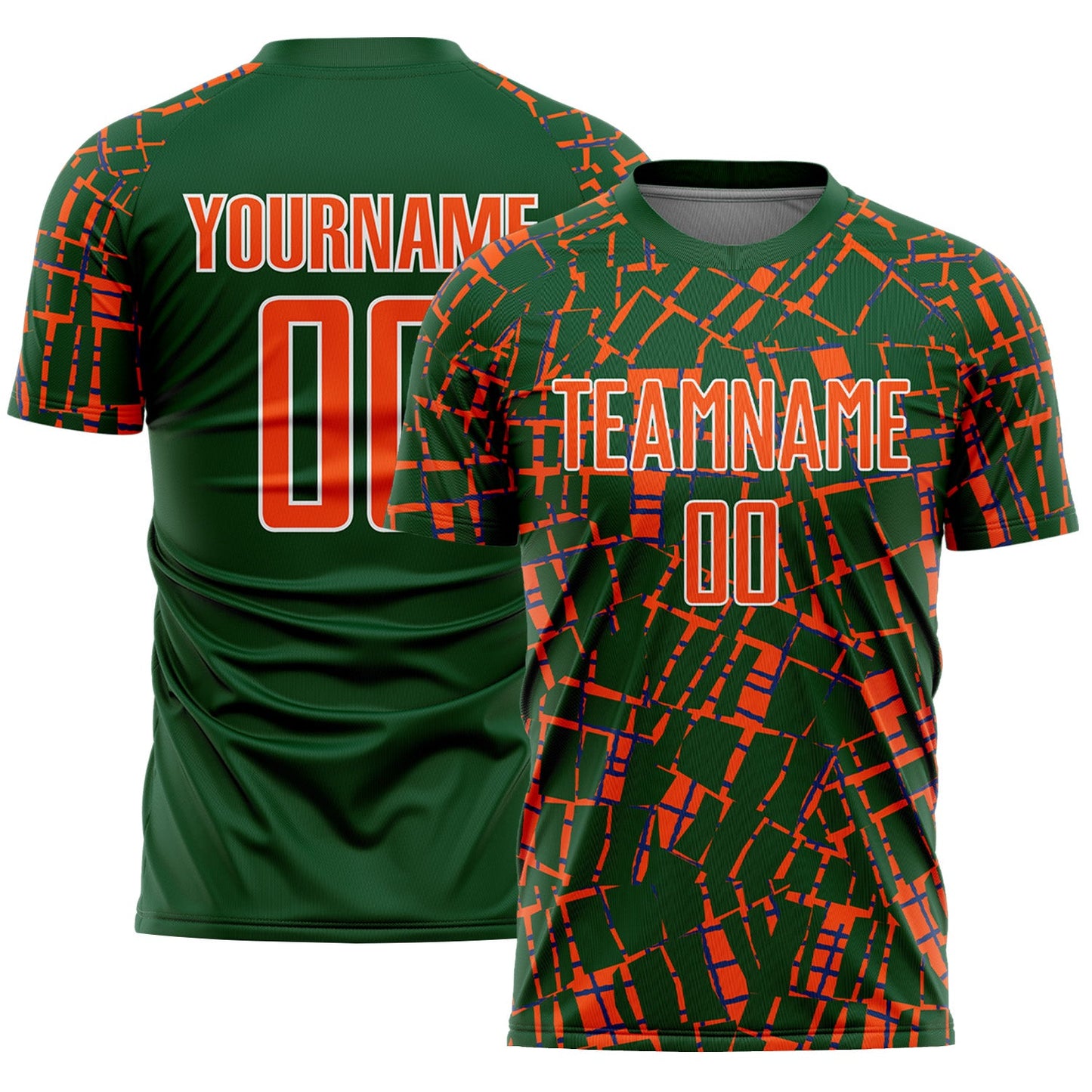 Custom Green Orange-White Abstract Line Sports Sublimation Soccer Uniform Jersey - Main View