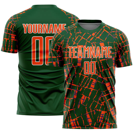 Custom Green Orange-White Abstract Line Sports Sublimation Soccer Uniform Jersey - Main View