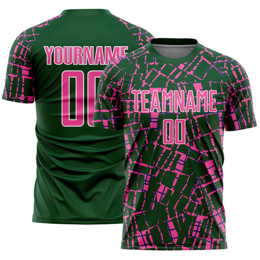 Custom Green Pink-White Abstract Line Sports Sublimation Soccer Uniform Jersey - Main View