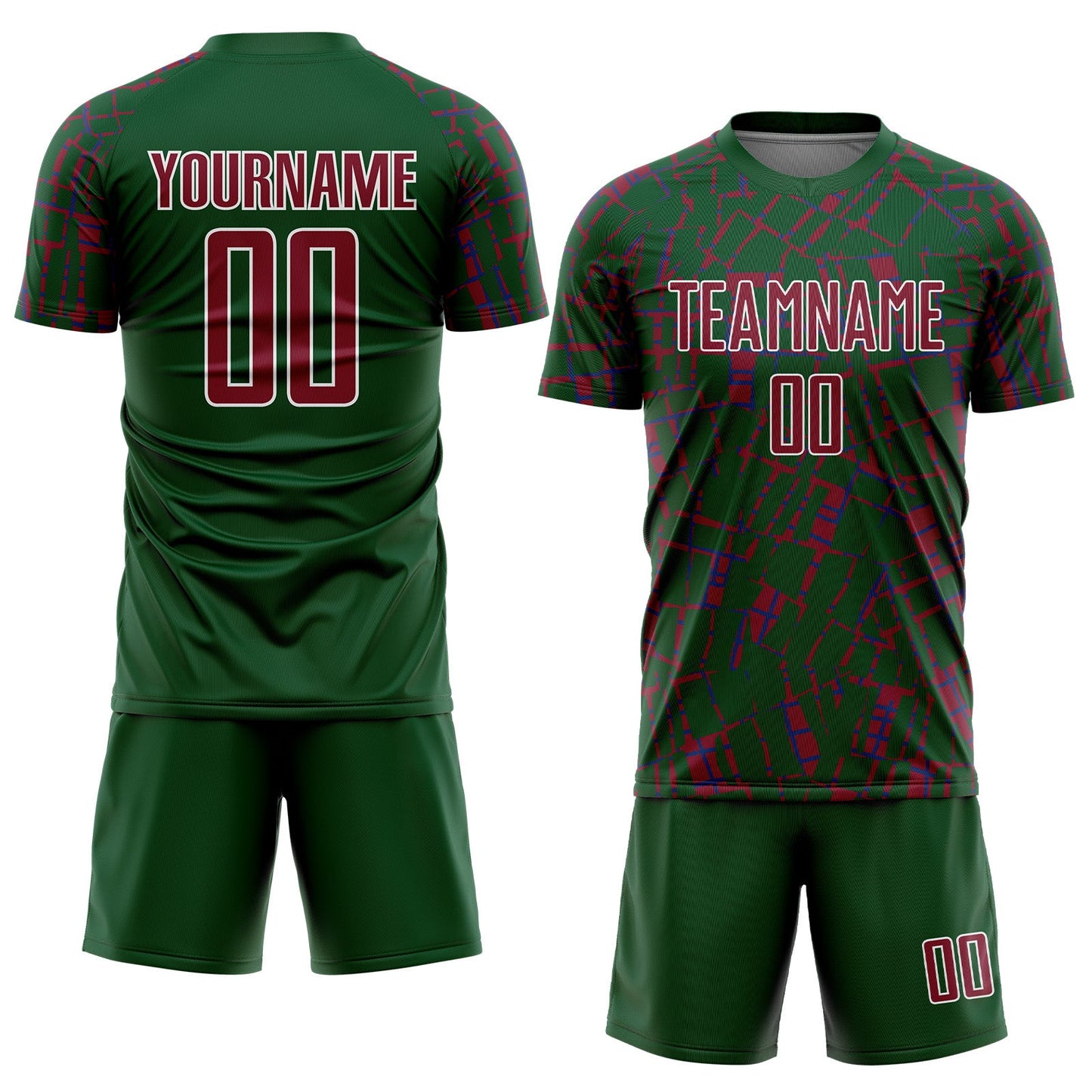 Custom Green Crimson-White Abstract Line Sports Sublimation Soccer Uniform Jersey view 2