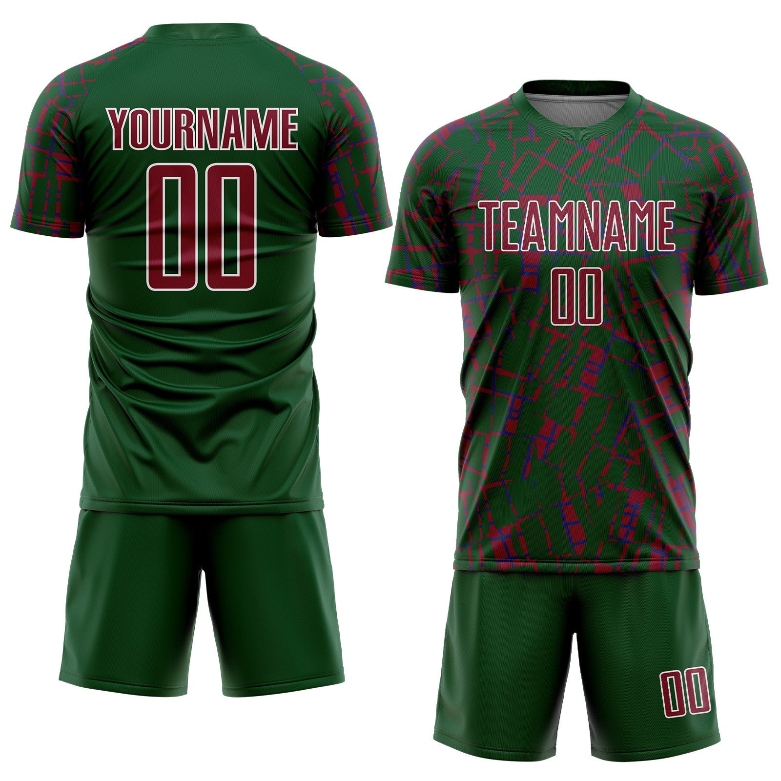 Custom Green Crimson-White Abstract Line Sports Sublimation Soccer Uniform Jersey view 2