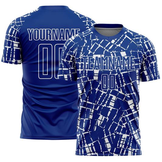 Custom Royal White Abstract Line Sports Sublimation Soccer Uniform Jersey - Main View