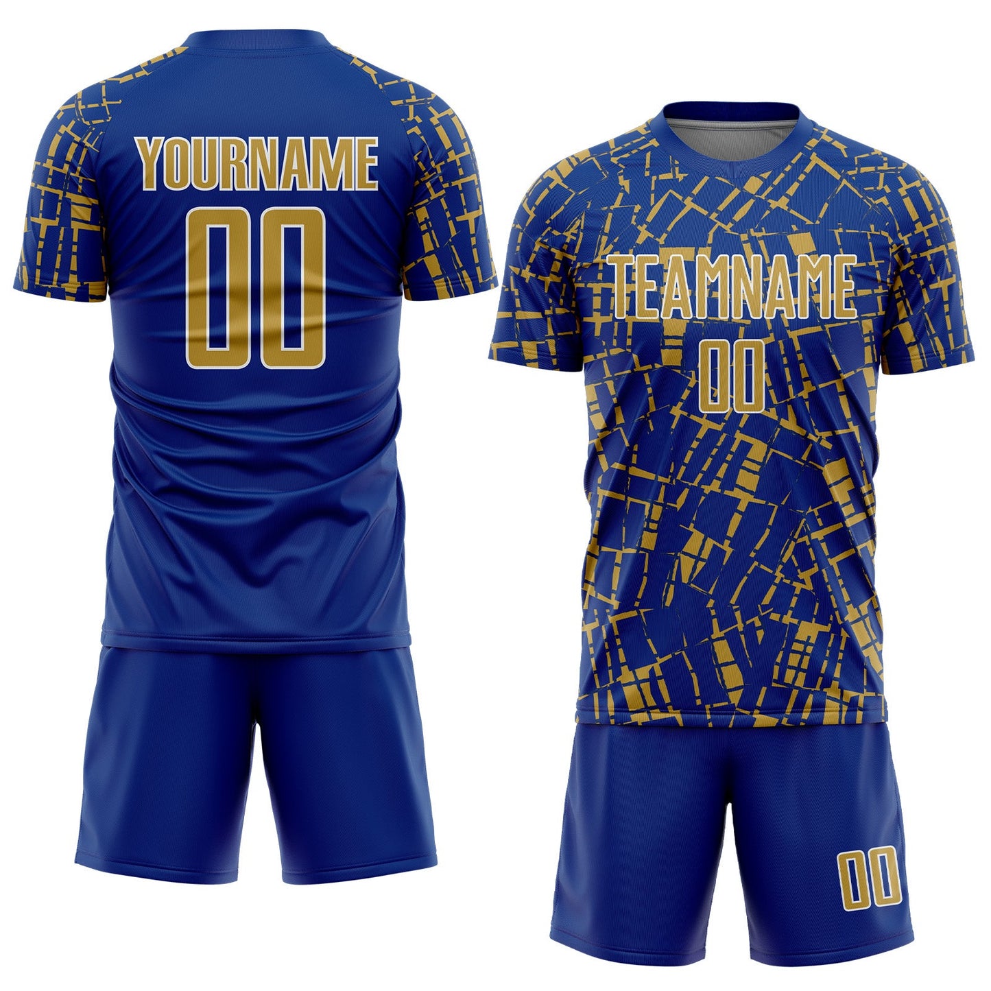 Custom Royal Old Gold-White Abstract Line Sports Sublimation Soccer Uniform Jersey view 2