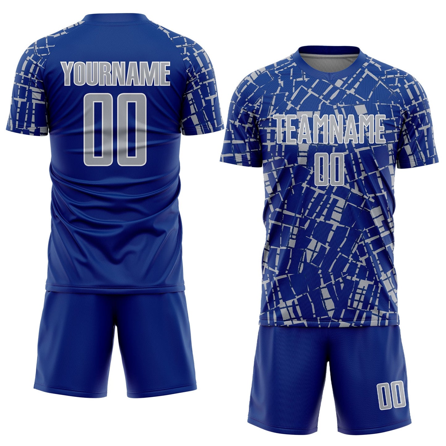 Custom Royal Gray-White Abstract Line Sports Sublimation Soccer Uniform Jersey view 2