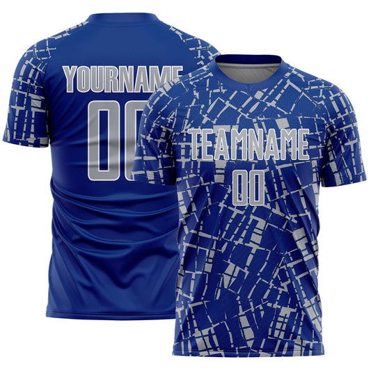 Custom Royal Gray-White Abstract Line Sports Sublimation Soccer Uniform Jersey - Main View