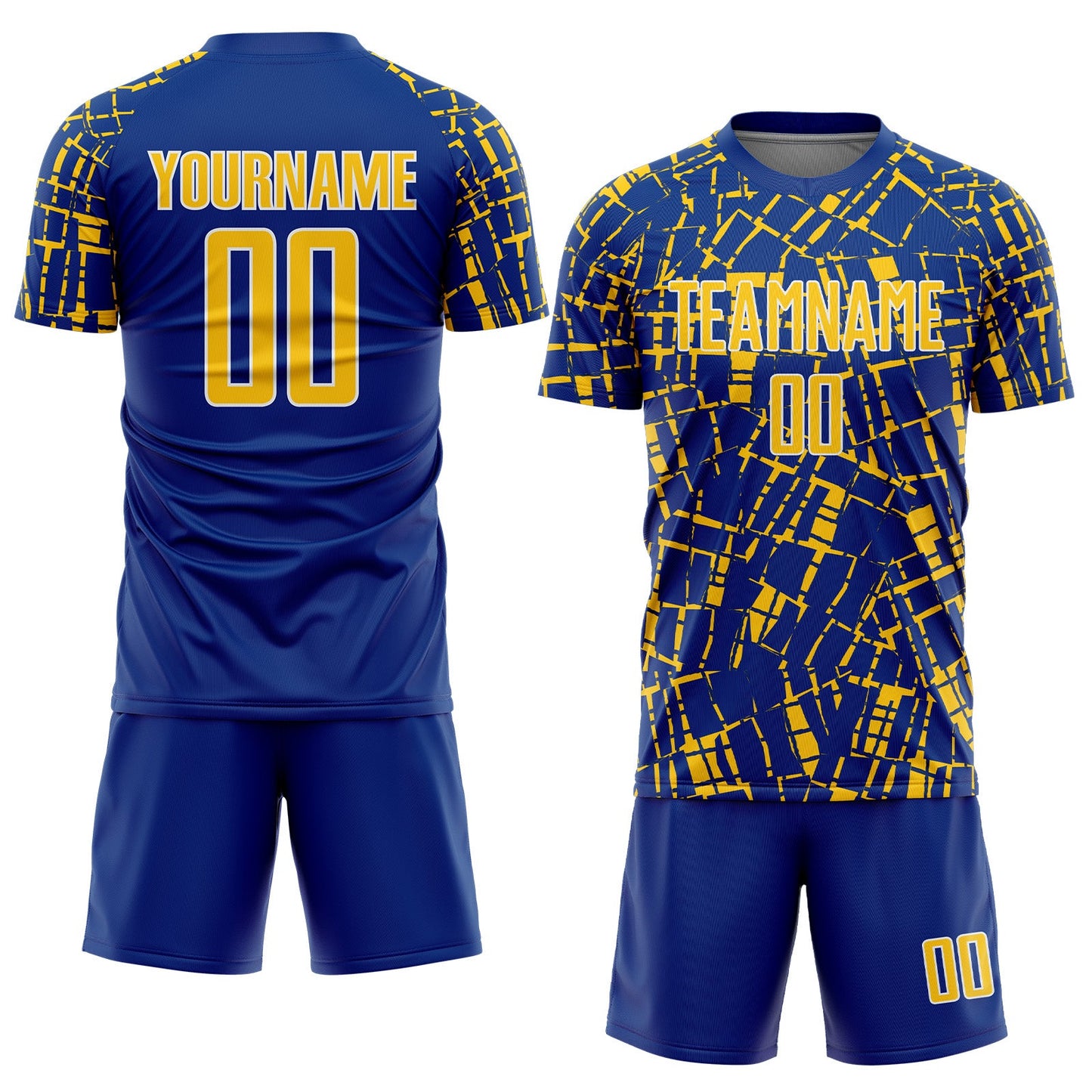 Custom Royal Yellow-White Abstract Line Sports Sublimation Soccer Uniform Jersey view 2