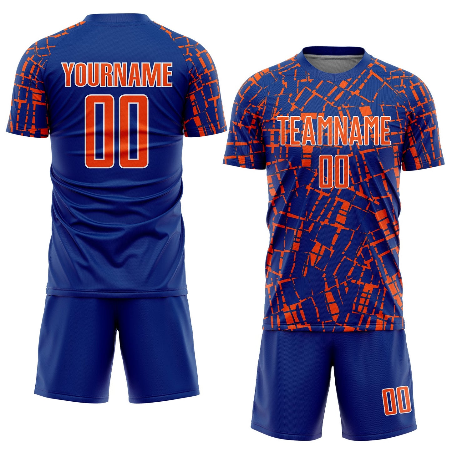 Custom Royal Orange-White Abstract Line Sports Sublimation Soccer Uniform Jersey view 2