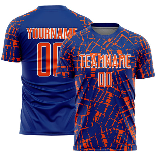 Custom Royal Orange-White Abstract Line Sports Sublimation Soccer Uniform Jersey - Main View