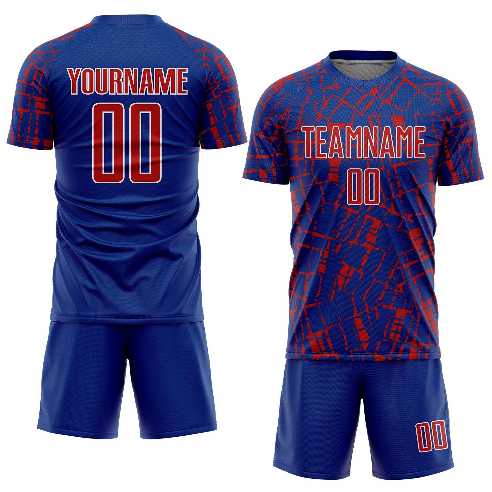 Custom Royal Red-White Abstract Line Sports Sublimation Soccer Uniform Jersey view 2