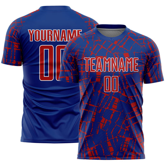 Custom Royal Red-White Abstract Line Sports Sublimation Soccer Uniform Jersey - Main View
