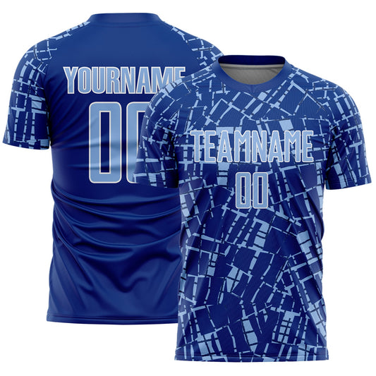 Custom Royal Light Blue-White Abstract Line Sports Sublimation Soccer Uniform Jersey - Main View
